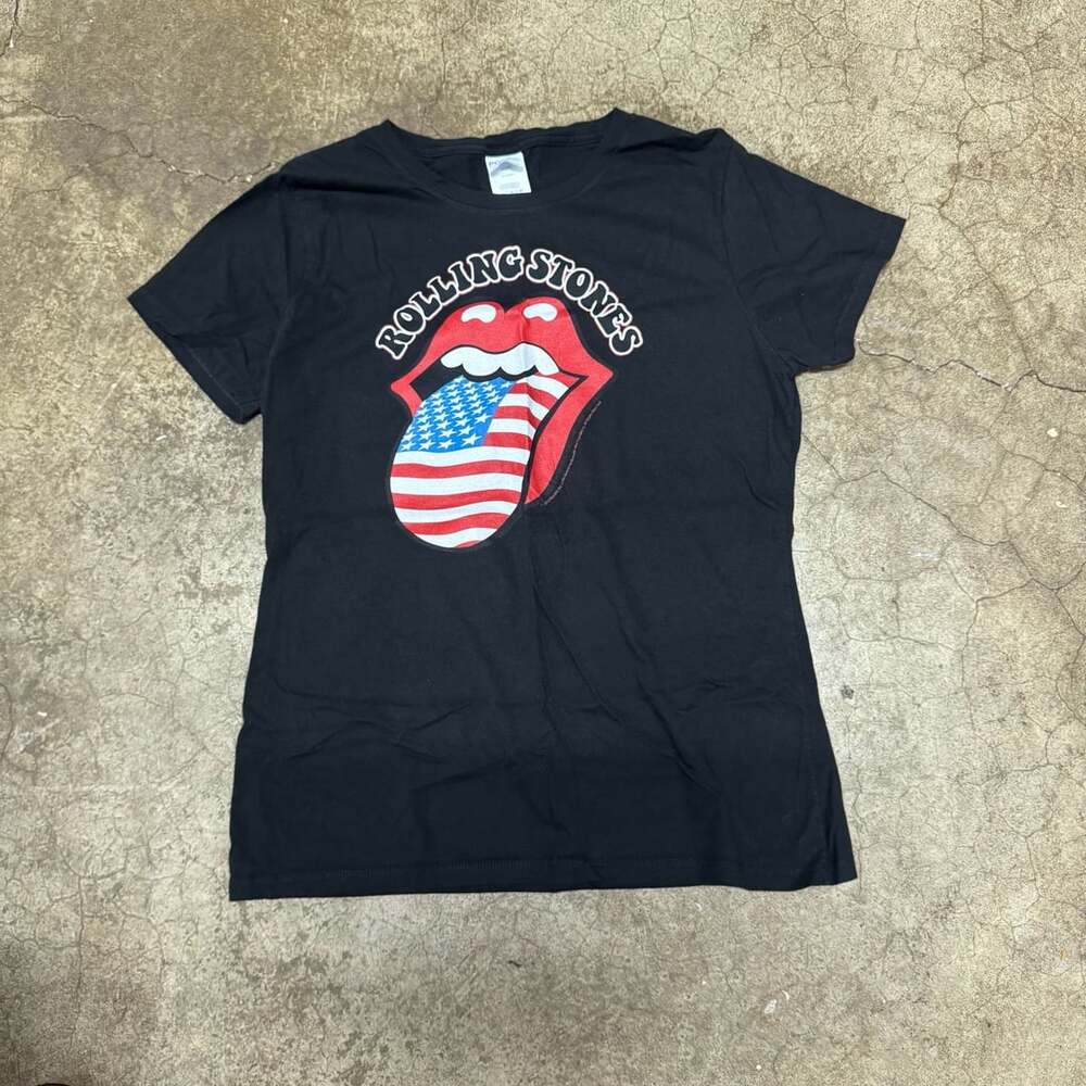 Rolling Stones US Flag Tongue Graphic T-Shirt Black Medium
